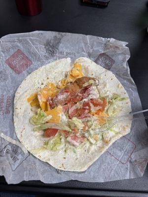 I paid three dollars for this chicken ranch wrap. Do you see the chicken?