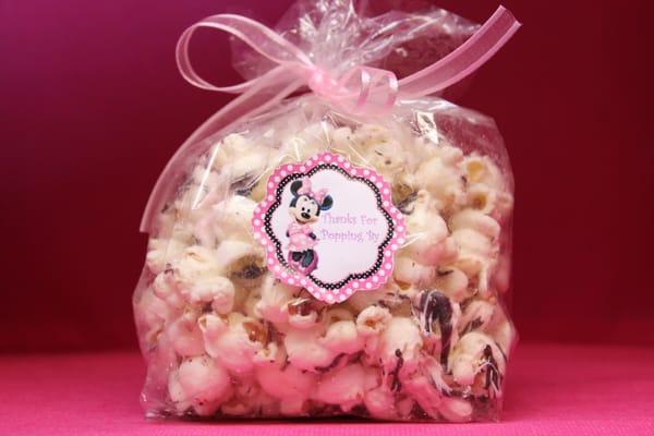 Popcorn can be drizzled with any color of chocolate to coordinate with your party!