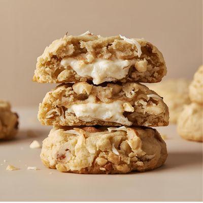 Coco Crunch Cookie -- coconut flakes, macadamia pieces, and a creamy coconut center.
