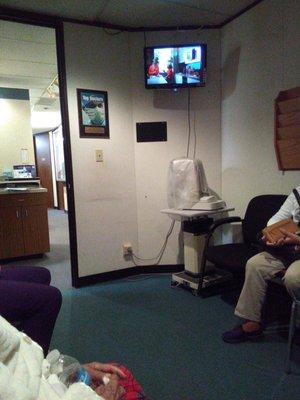 Very crowded and not an appropriate way to do the pretesting for a patient other patients in the room no HIPPA what so ever.