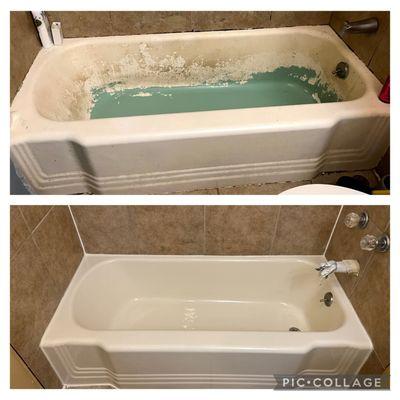 Very badly damaged and outdated tub refinished like new agsin