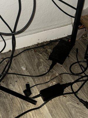 Under work equipment and inside computers/plugs