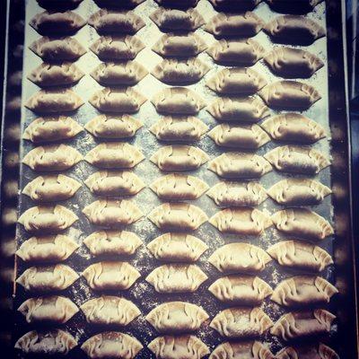 Truck made dumplings. Local pork and US wild caught shrimp, or locally sourced morel, shiitake, and lion's mane.