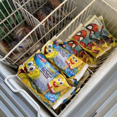 Cartoon ice cream bar popsicles (spider man, Spongebob)