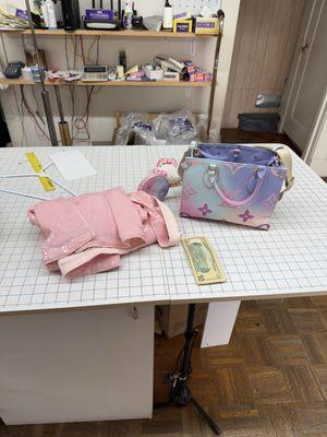 The dress that was altered with view of the main fitting room