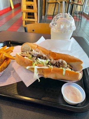 Philly cheesesteak and milkshake