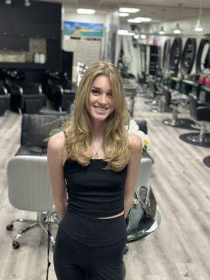 Curtain bangs with long layers