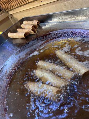 Frying flautas