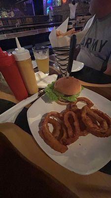 Veggie Burger with onion rings