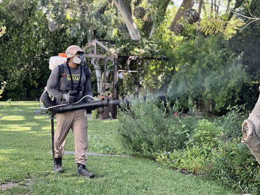 Our certified technician treating one of our amazing customer's property!