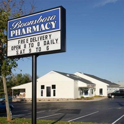 The boonsboro pharmacy store sign from the road