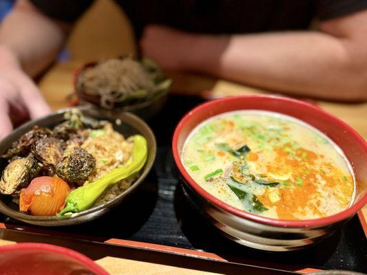 Lunch combination with 10-hour tonkotsu ramen and vegetarian fried rice.