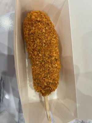 Cheesy nacho half and half: half mozzarella stick, half hot dog