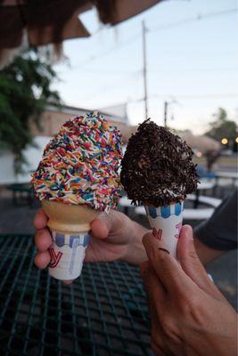 Two kids sized cones, different amounts