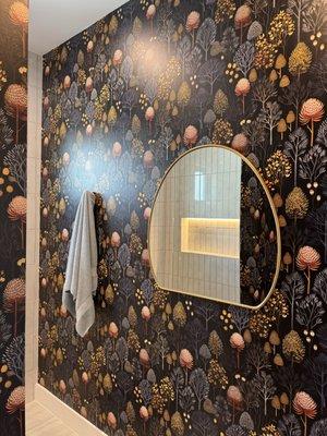 Bathroom transformation with wallpaper