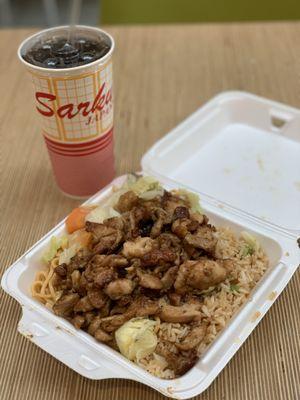 Chicken Teriyaki Combo (~$9) + Fountain drink (~$2).