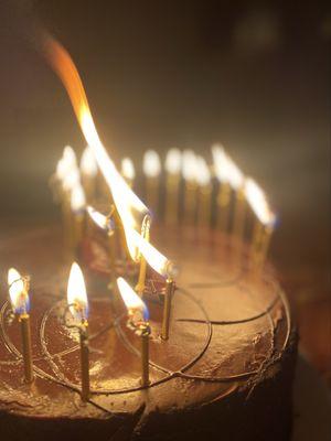 Fresh Market Dark Choc Ganache cake & GOLD CANDLES from the bakery!!! Sir Hubbers new fave cake & candles so magical! Arrrrr! xoxo