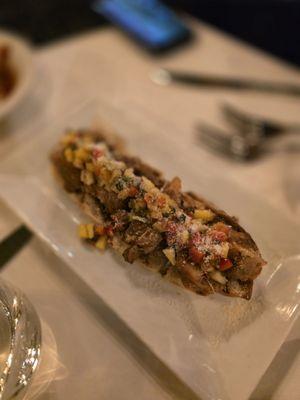 Jerk chicken bruschetta