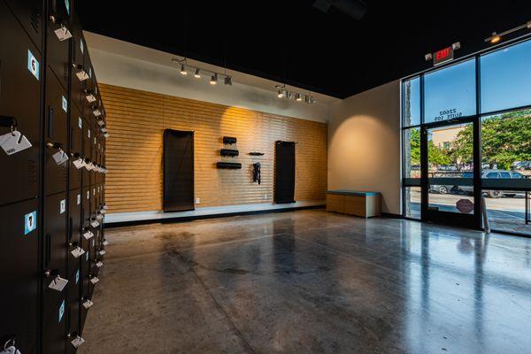 Your space to reset. Our mobility room is perfect for pre-class prep and post-class recovery with lockers and guided stretch programming.