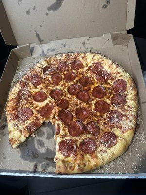 Cheese stuffed pepperoni pizza