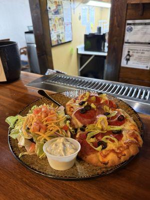 Flat bread pizza and garden salad! Yummy
