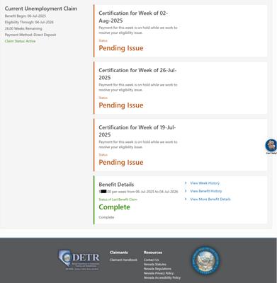 So far, my first four weekly certifications are stuck in "Pending Issue" status despite my claim status of "Active" and "Complete."