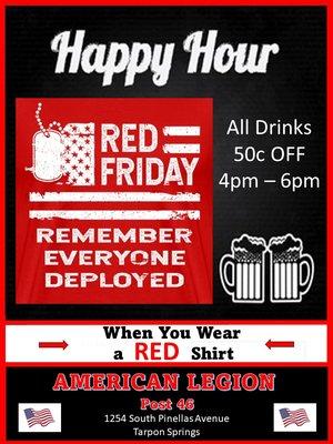 Show your support on RED Fridays during Happy Hour 4p-6p
