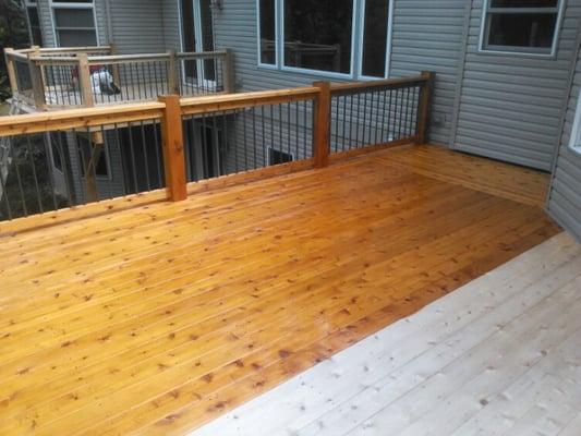 deck staining in progress