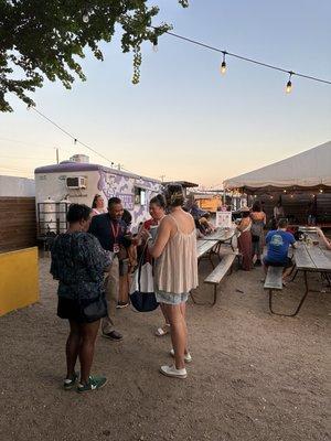 The line gathering of people waiting to get checked in.