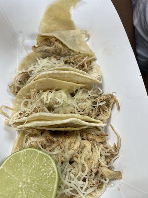 Chicken and cheese tacos. My son only wants meat and cheese.