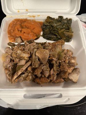 Pork Neck Bones with greens and Sweet Potato Yams