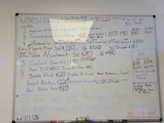 Prices as of 1/1/2025