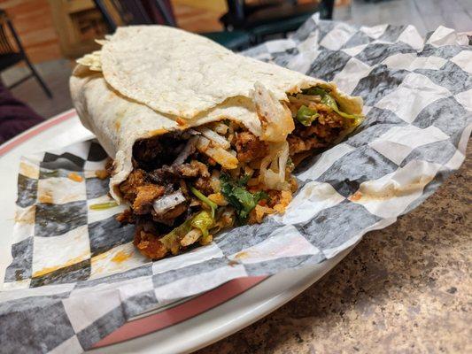 The Corner Burrito (with soy chorizo) - yes it's huge.