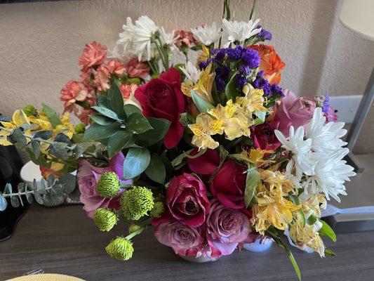 The only picture I took in the room (of the bouquet my boyfriend got me that we put in the ice bucket.)
