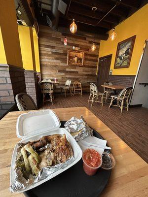 Pollo Asado platter with tortilla and salsa