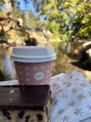 Peanut butter bar and small latte
