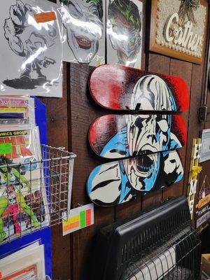 Original art on skateboards..