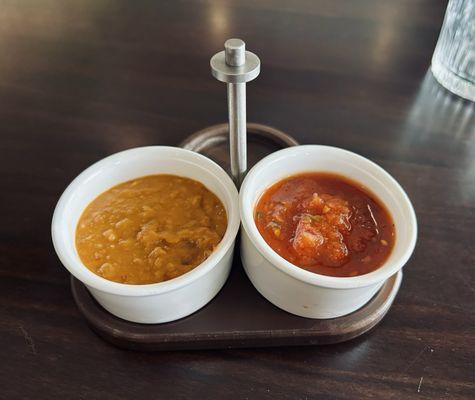 1/16/26 - on the left,bean dip, on the right Salsa