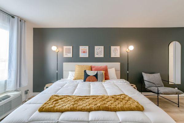 Unwind & relax in on of our rooms. Sink into a relaxing king-size bed with oversized pillows.