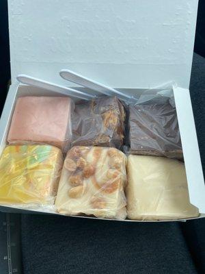 Raspberry coconut. Salted nut roll. Butter rum. Chocolate coconut. Sherbet. Muddy river.