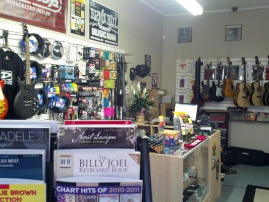 A glimpse inside the Music Forte storefront.