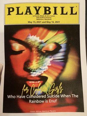 Program for this evenings play. #ForColoredGirls