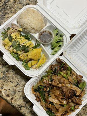 ig: @whatsviveating  |  steamed chicken with garlic rice and beef pad se eaw