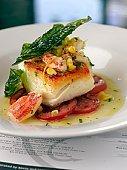 Seared Halibut with crab and sweet corn butter sauce