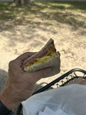 Braunschweiger, rye, onions with mustard!