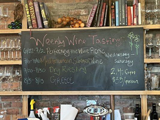 Weekly and monthly wine tastings
