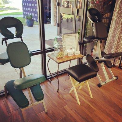 Chair setup celebrating the new USO center at Ellington