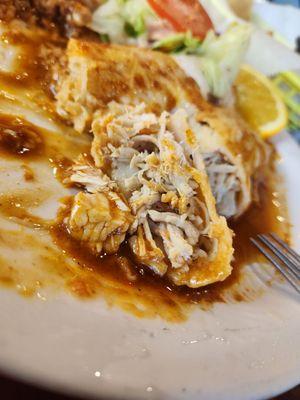 Chicken enchilada was a little dry. Needed more sauce.