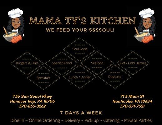 Breakfast, Lunch & Dinner ALL DAY! Come Feed Your SSSSoul 7 Days a week..