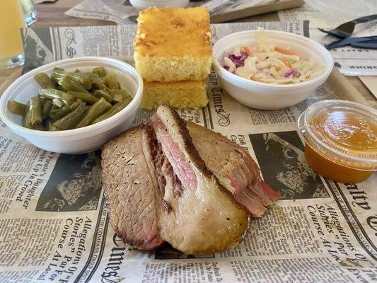 Brisket Platter, green beans and coleslaw